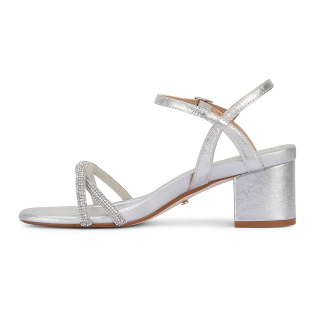 MALOW LONDON MALOW LONDON Women's Lana Heeled Sandals Buckle Strap PU Open Toe Block Heel Shoes in Silver - 2