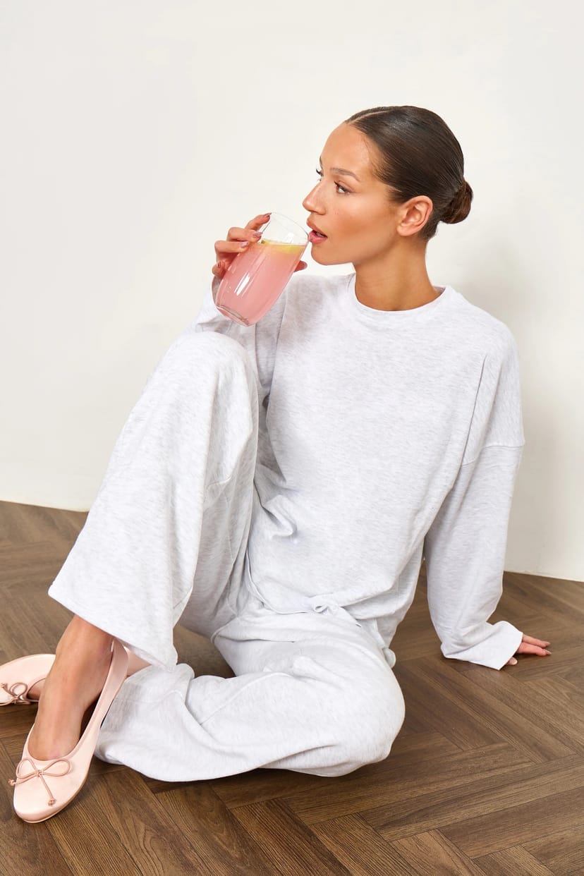 Kaiia Kaiia Cotton Long Sleeve Oversized T Shirt Light Grey Marl - 1
