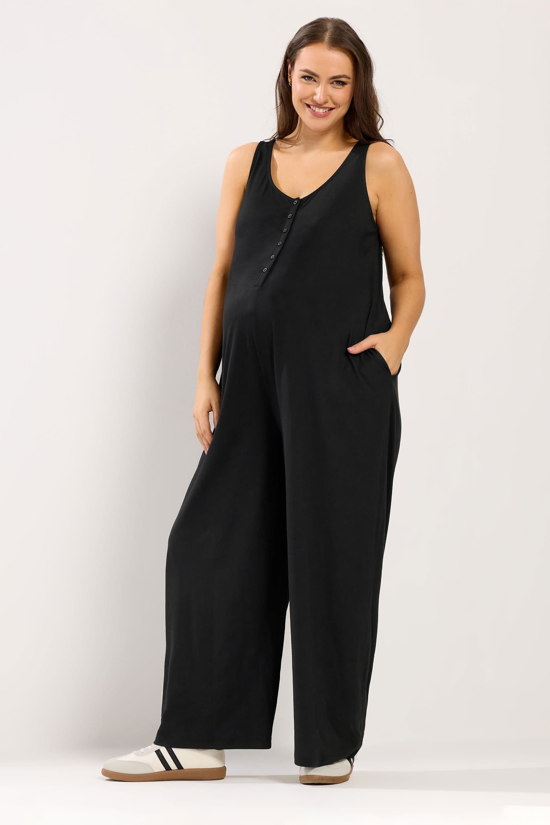 Bump It Up Maternity Plus Size Black Nursing Jumpsuit