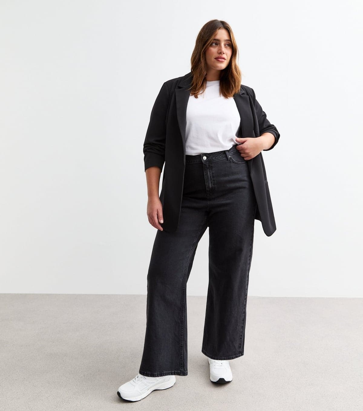 New Look Women's Plus Size Black High Waist Adalae Wide Leg Jeans Curves New Look