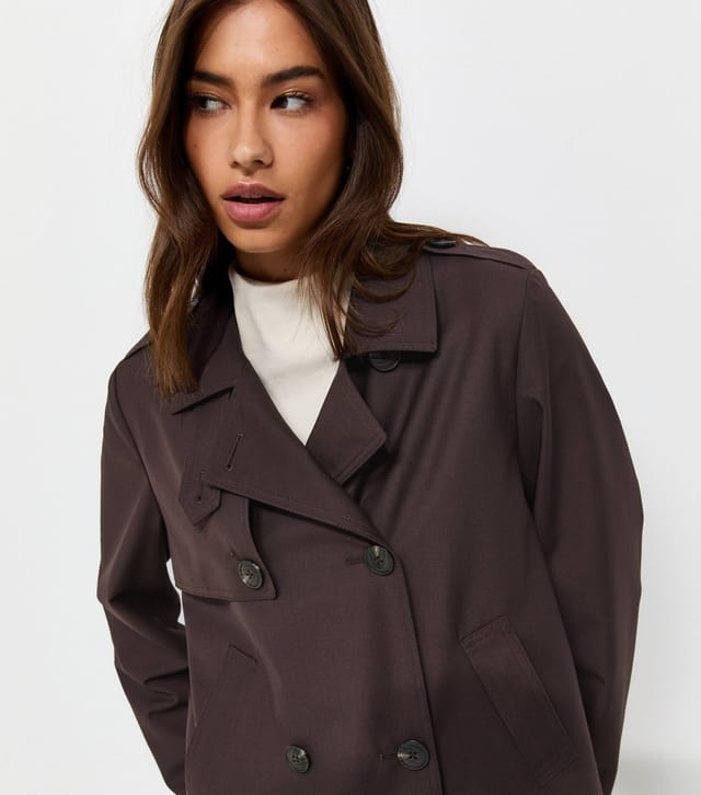 New Look Women's Dark Brown Double Breasted Cropped Trench Jacket New Look - 2