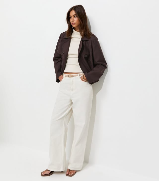 New Look Women's Dark Brown Double Breasted Cropped Trench Jacket New Look - 3