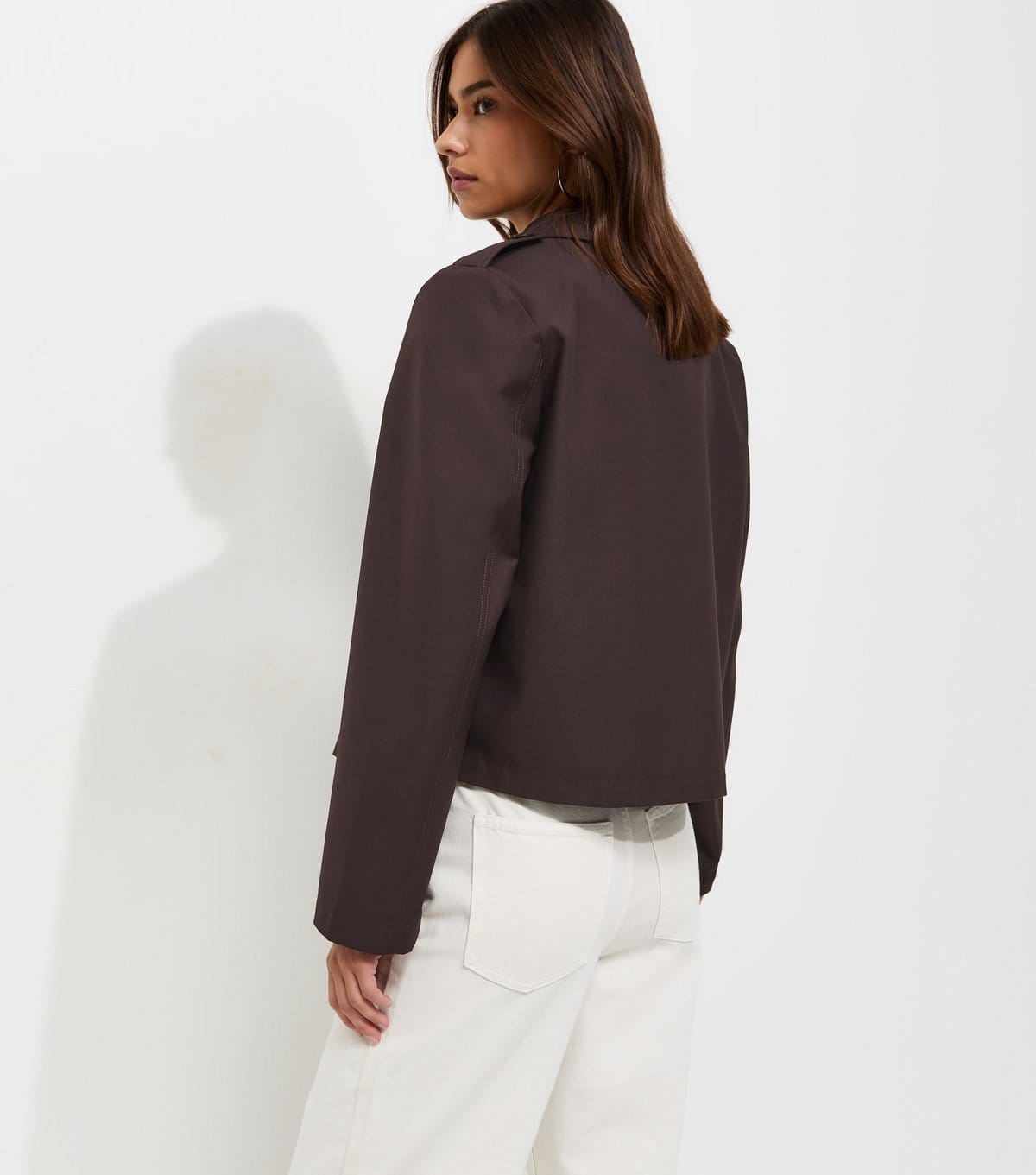 New Look Women's Dark Brown Double Breasted Cropped Trench Jacket New Look - 4