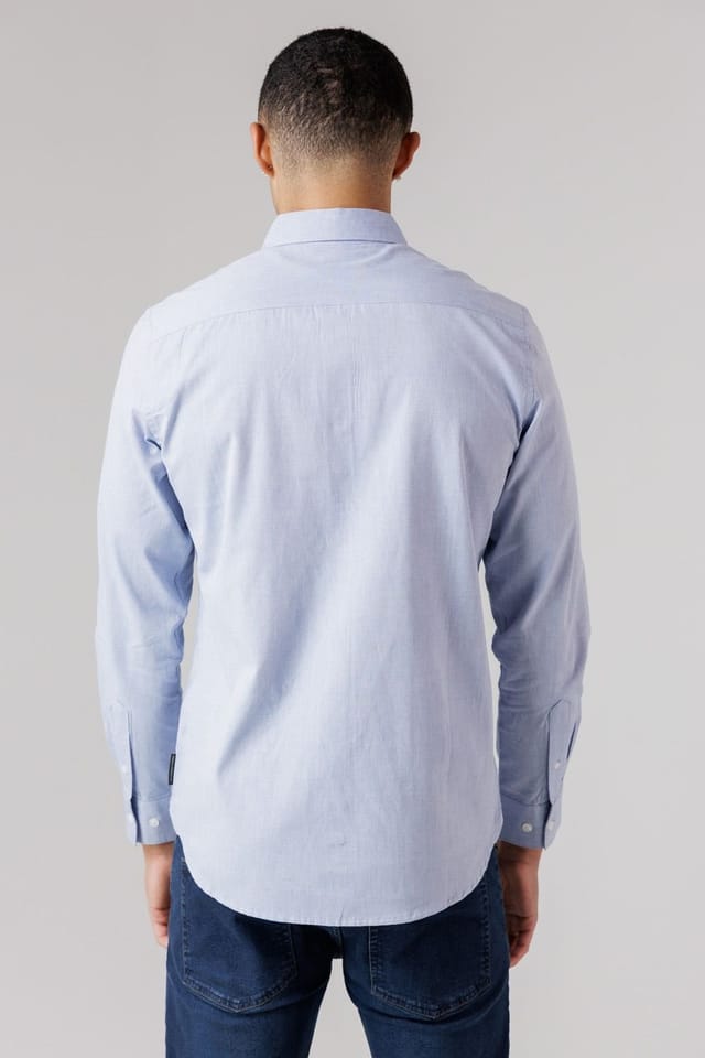 French Connection French Connection Men's Cotton Long Sleeve Oxford Shirt in Blue - 2