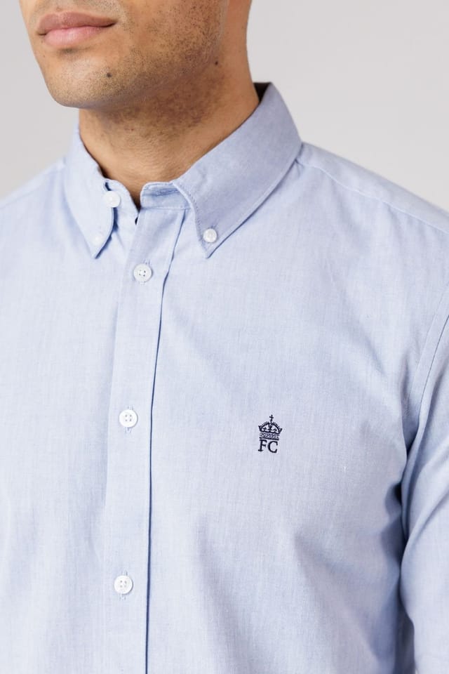 French Connection French Connection Men's Cotton Long Sleeve Oxford Shirt in Blue - 3