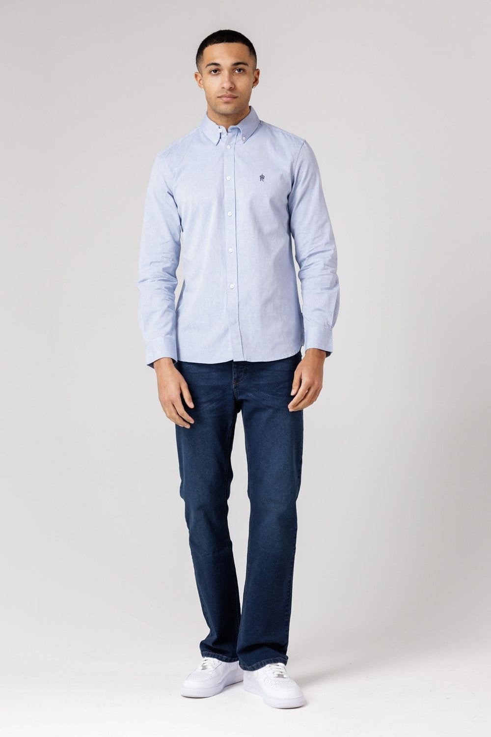 French Connection French Connection Men's Cotton Long Sleeve Oxford Shirt in Blue - 4