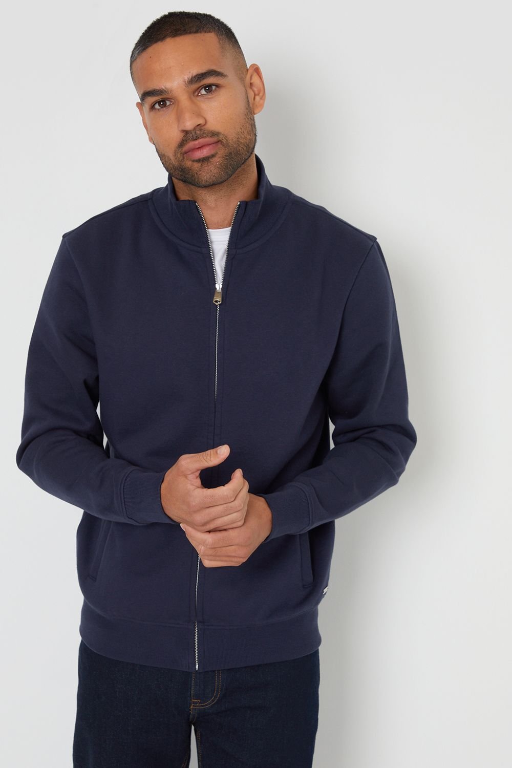 Threadbare Threadbare Men's 'Lynne' Funnel Neck Zip Through Sweatshirt in Navy - 3