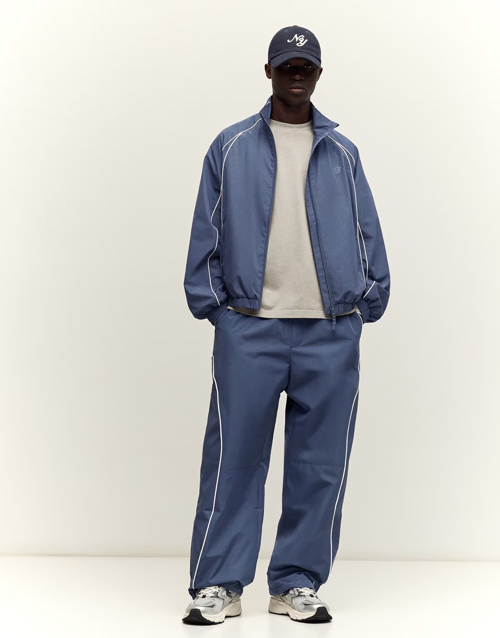 ASOS Bershka Technical baggy trousers in denim blue