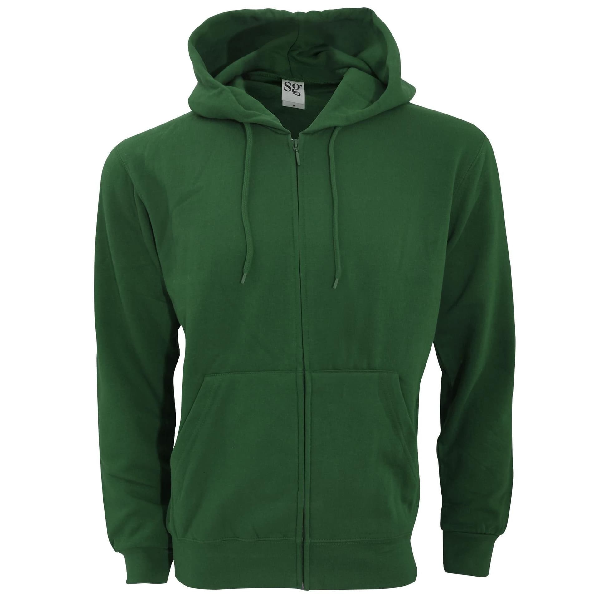 SG SG Men's Plain Full Zip Hooded Sweatshirt in Bottle Green