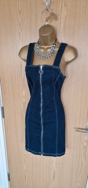 Topshop Topshop zip front denim dress dark blue mini bodycon