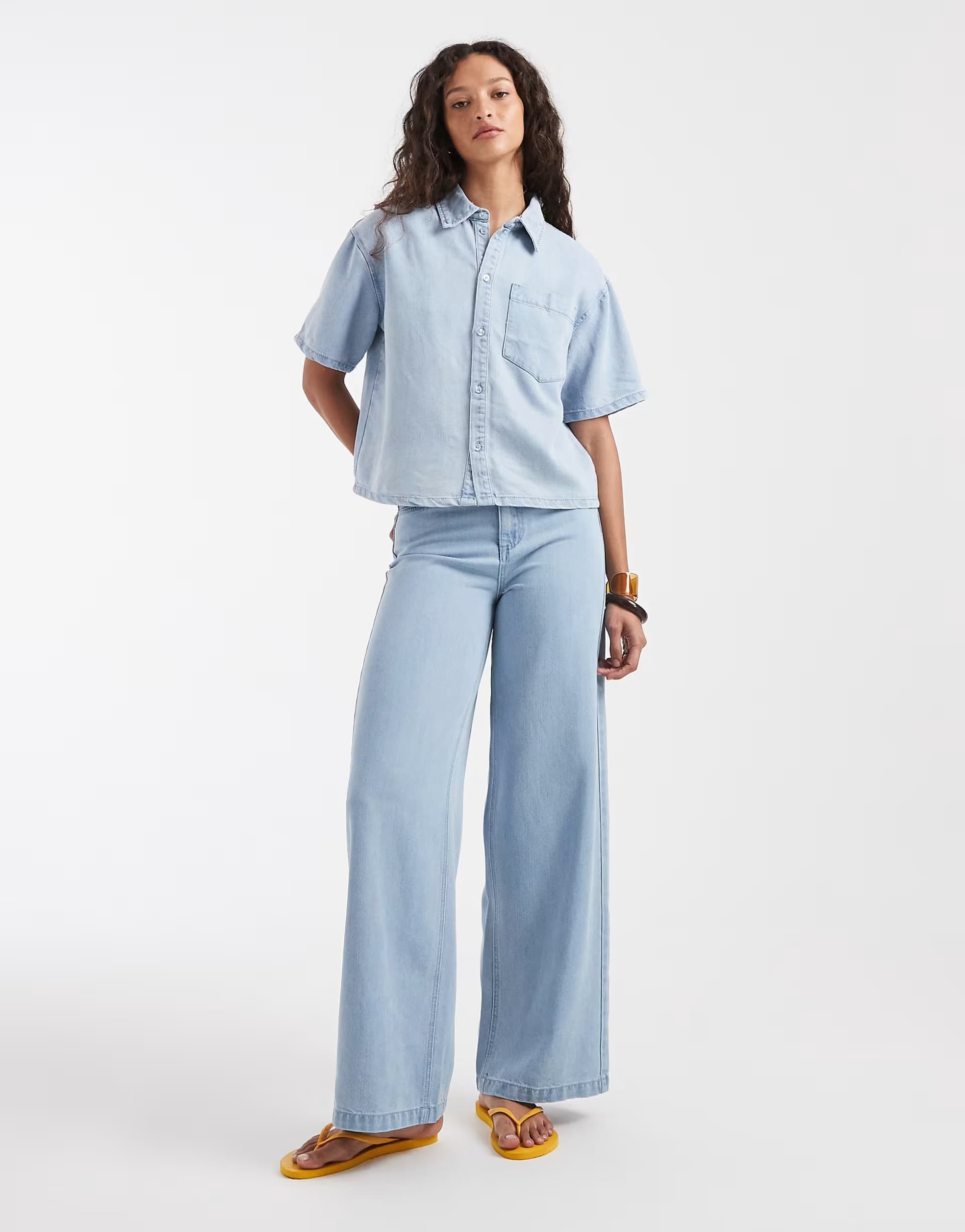 ASOS Pieces wide leg jeans co-ord in light blue wash