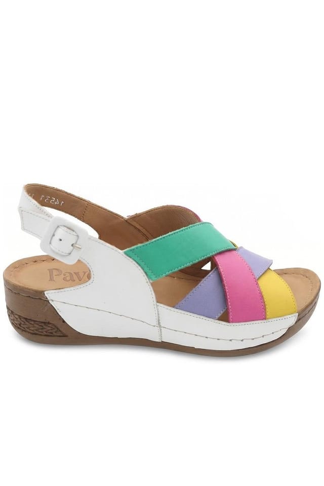 Pavers Pavers Women's Strappy Buckled Leather Sandals in White - 2