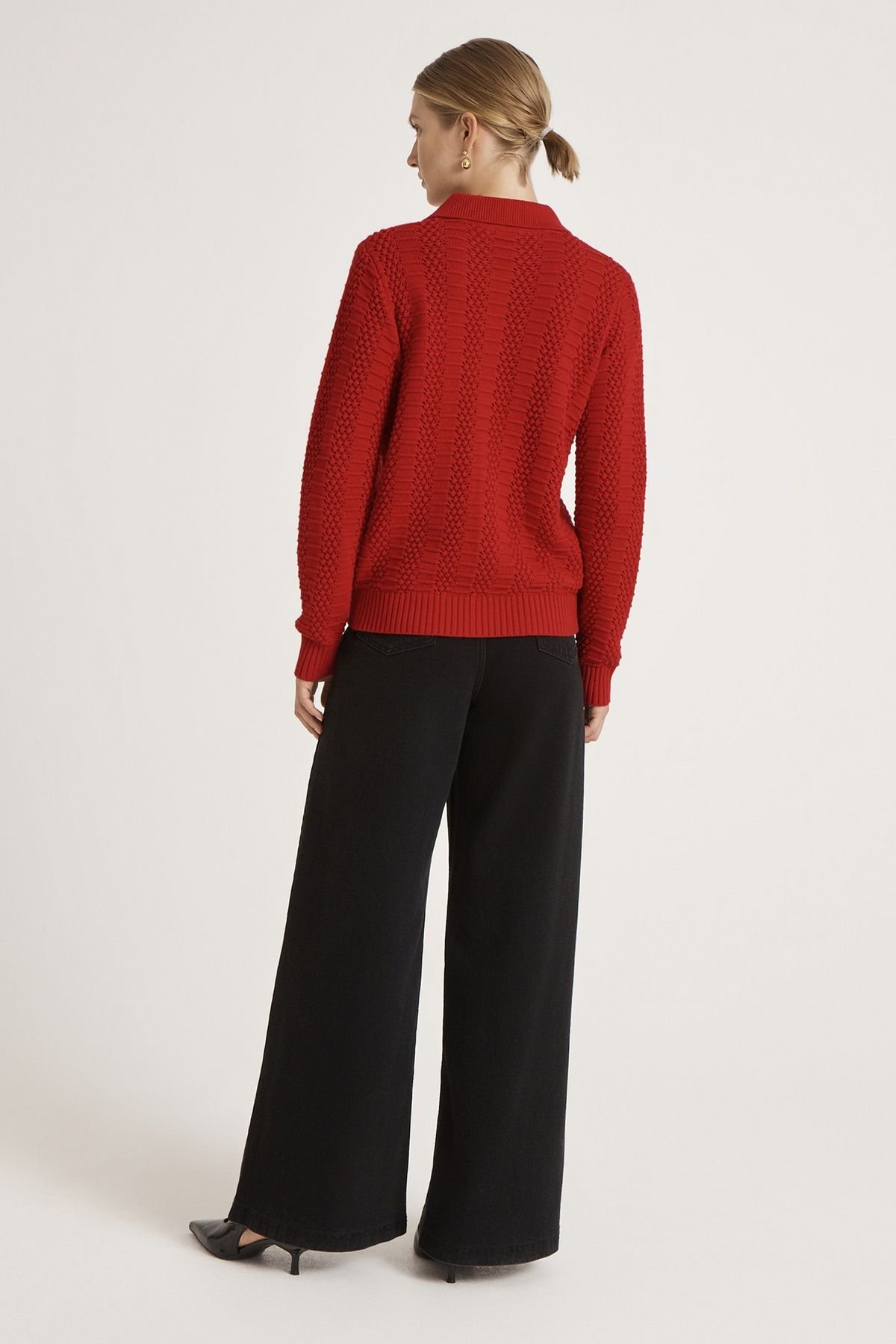 Finery London Finery London Women's Emlyn Cotton Knitted Collared Cardigan in Red - 3