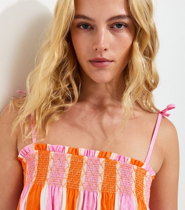 New Look Women's Tall Orange Cotton Stripe Strappy Midi Dress New Look - 2