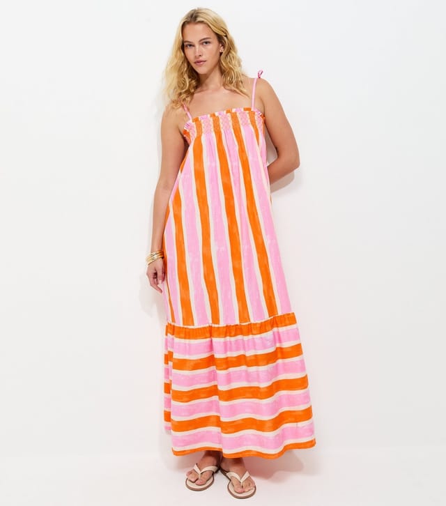 New Look Women's Tall Orange Cotton Stripe Strappy Midi Dress New Look - 3