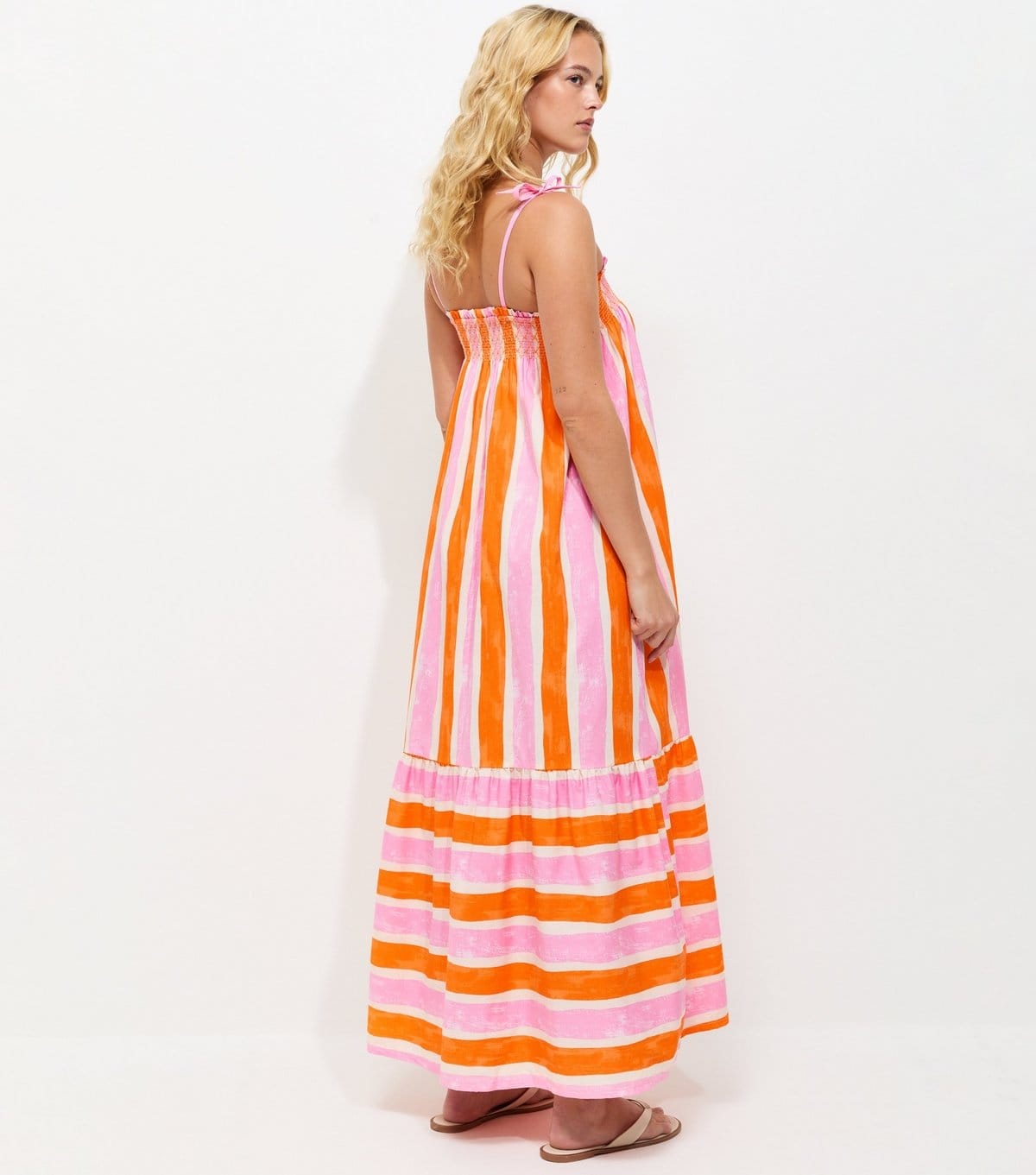 New Look Women's Tall Orange Cotton Stripe Strappy Midi Dress New Look - 4