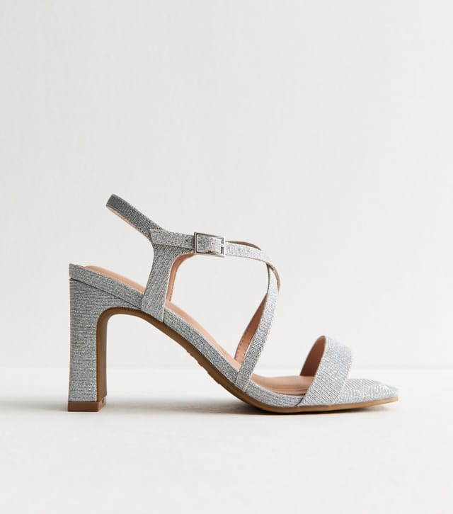 New Look Women's Wide Fit Silver Crossover Strap Block Heel Sandals Vegan New Look - 2