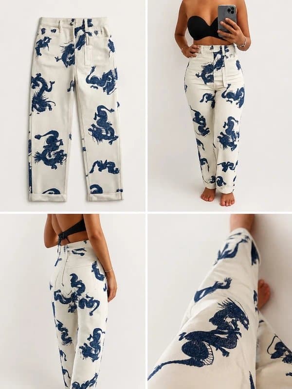 Topshop Topshop Dragon Print Mom (high waisted Tapered)Jeans – UK 8 (W26 L32) 🐉