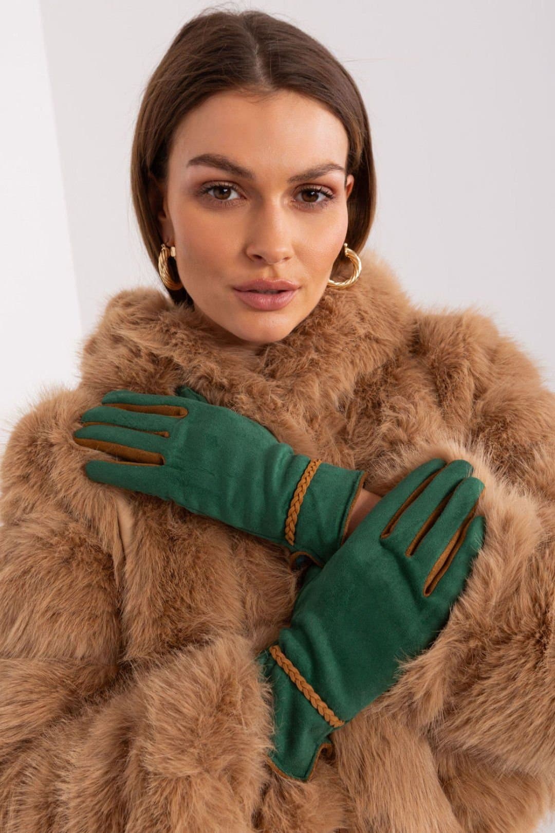 Love Lace Love Lace Women's Elegant Touchscreen Gloves with Braided Straps & Flower in Green