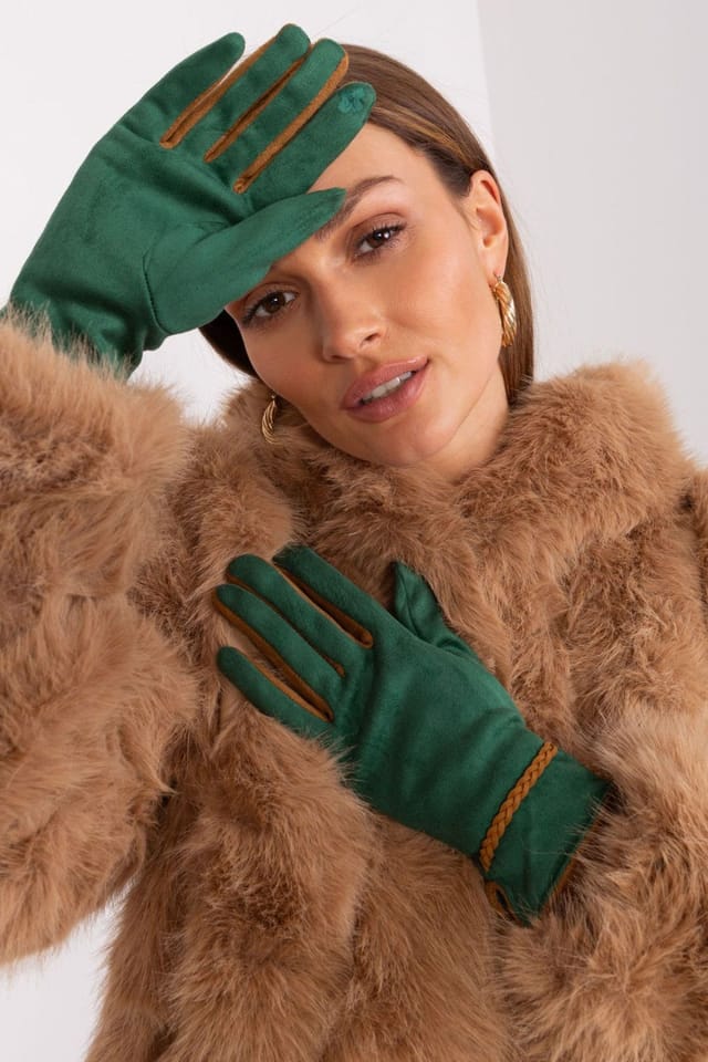 Love Lace Love Lace Women's Elegant Touchscreen Gloves with Braided Straps & Flower in Green - 3