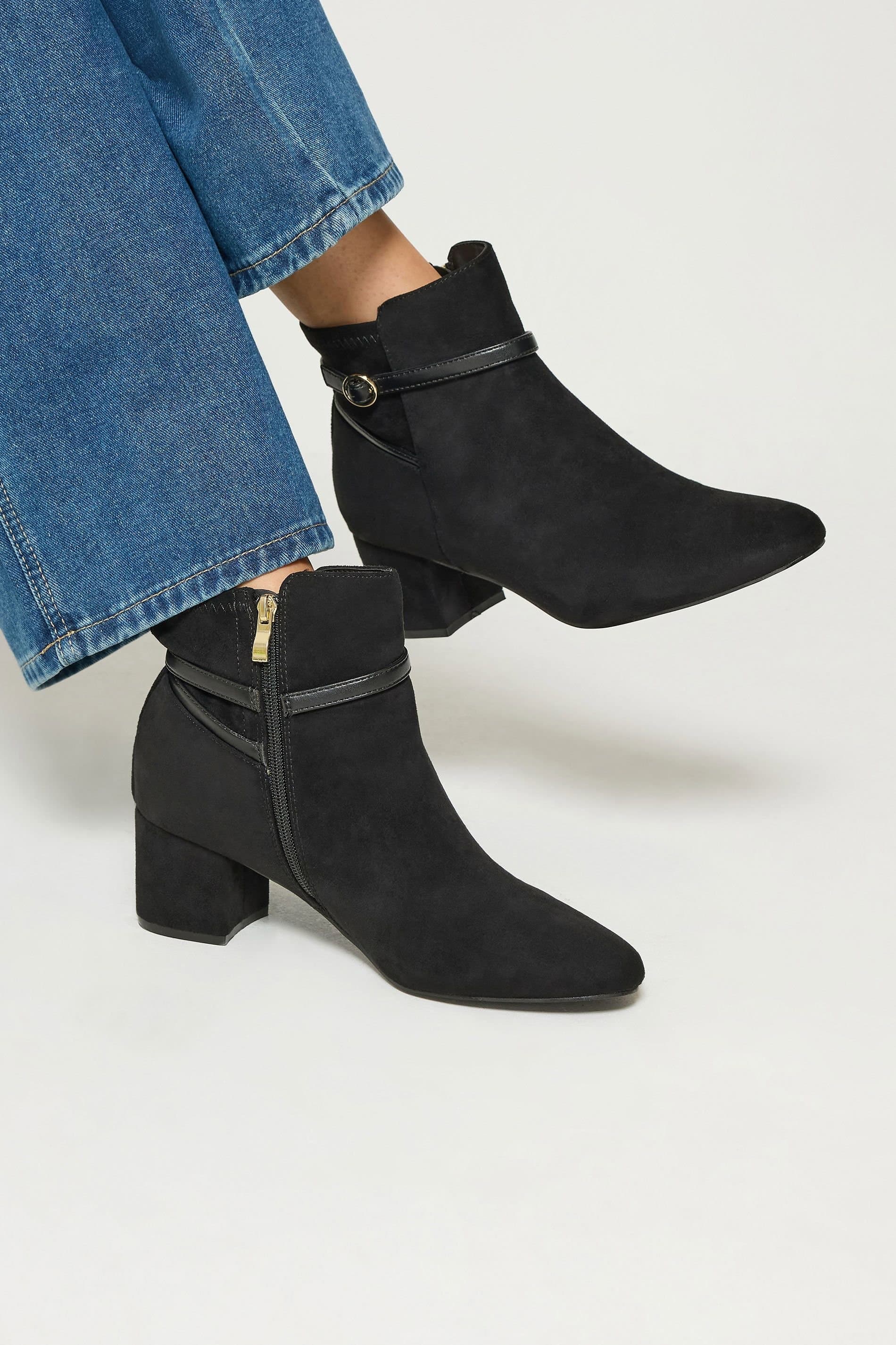 Long Tall Sally Long Tall Sally Women's Buckle Detail Ankle Boots In Standard Fit in Black