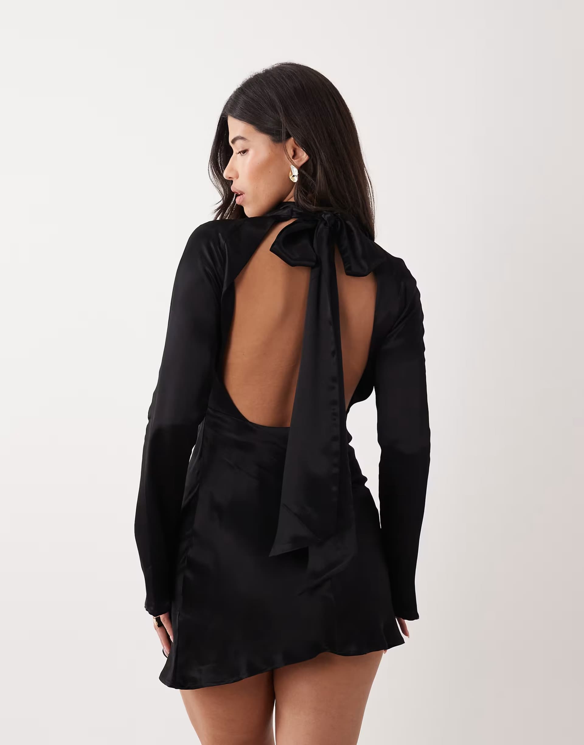 ASOS ASOS DESIGN satin high neck mini dress in black