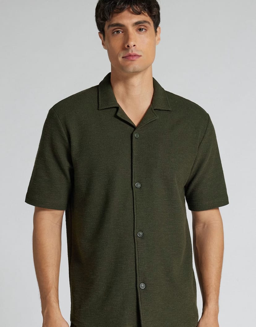 ASOS Intimissimi Short-sleeved bowling shirt in military green - 1