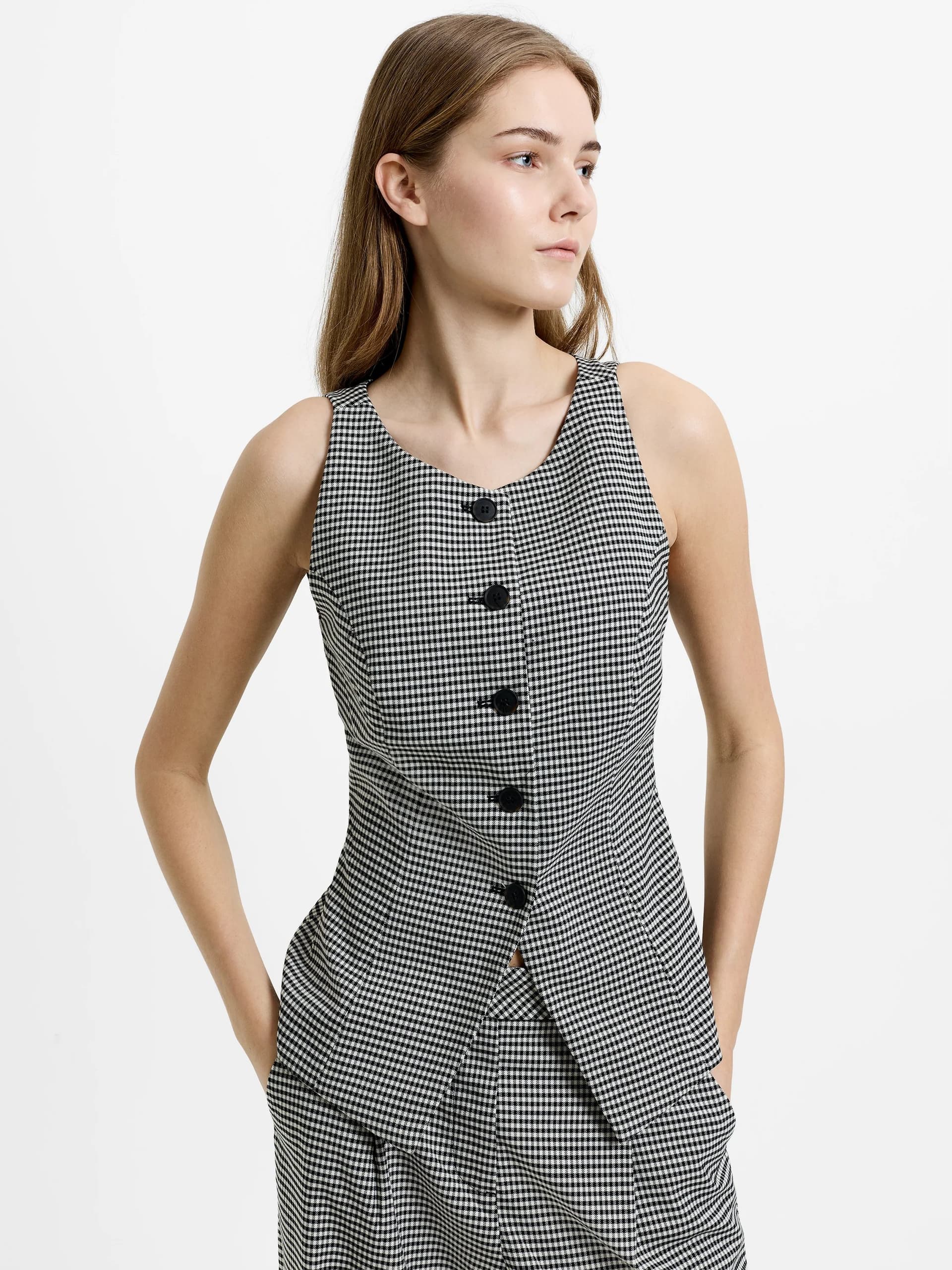 French Connection Holden Houndstooth Waistcoat Black/ecru