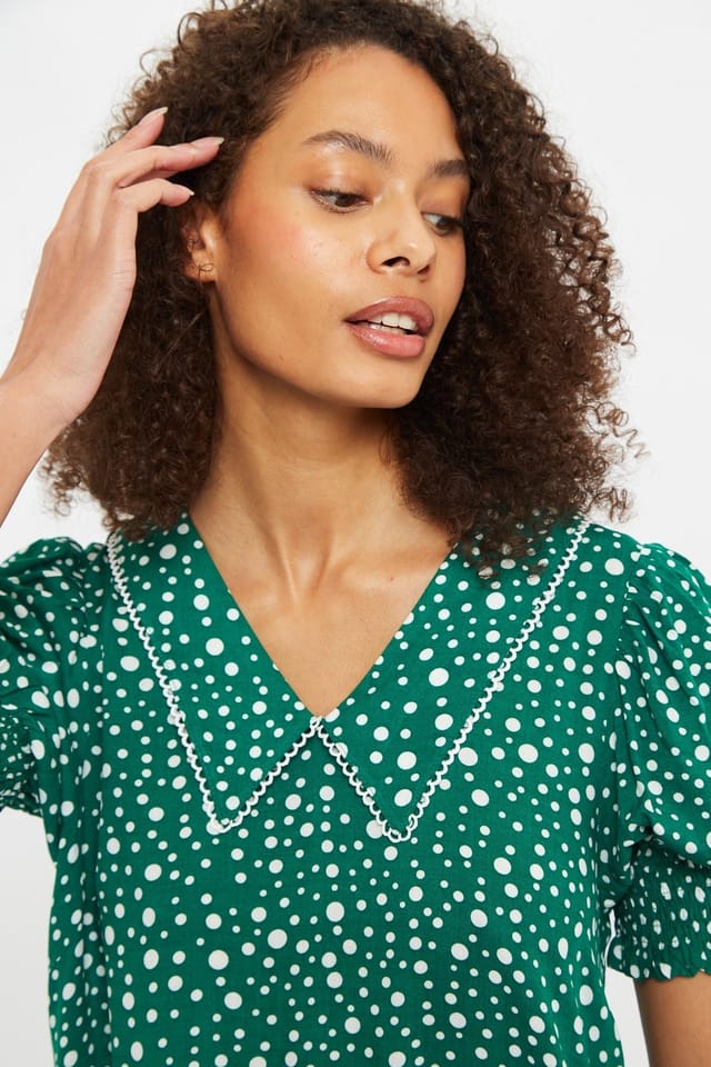Louche Louche Women's Cora Spot It Print Statement Collar Short Sleeve Mini Dress - 3