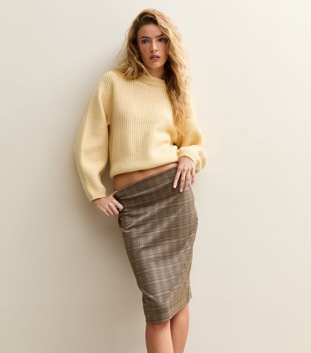New Look Women's Brown Jacquard Check Pencil Skirt New Look - 3