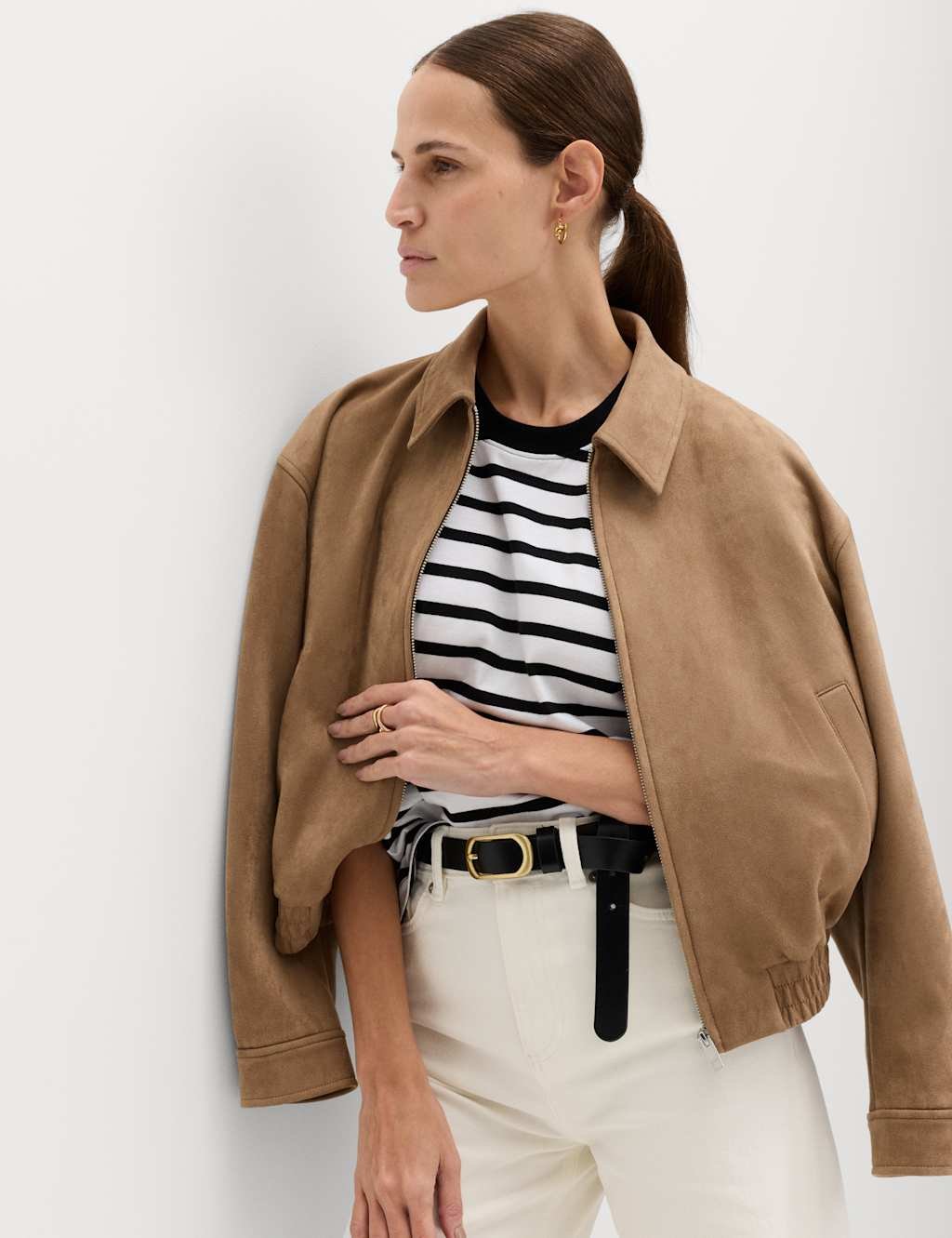 Marks & Spencer M&S Pure Cotton Striped Relaxed Boxy T-Shirt Black Mix - 3