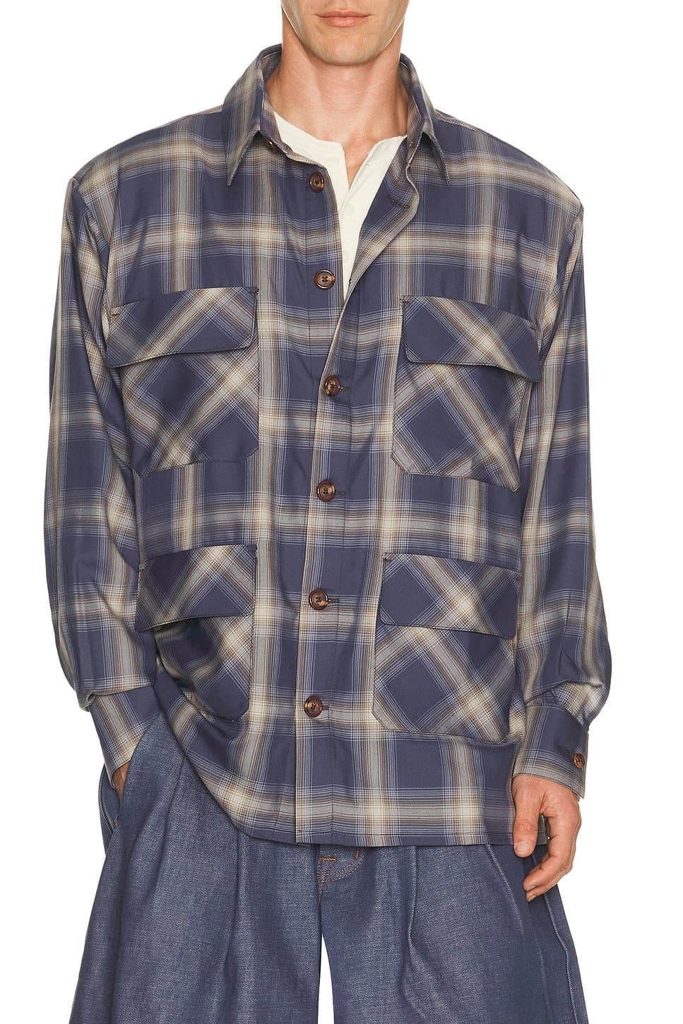 revolve Revolve Navy Ombre Plaid Flannel Shirt
