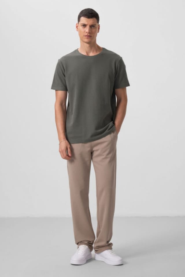 Tommy Life Tommy Life Men's Regular Fit Crew Neck T-Shirt in Khaki - 2