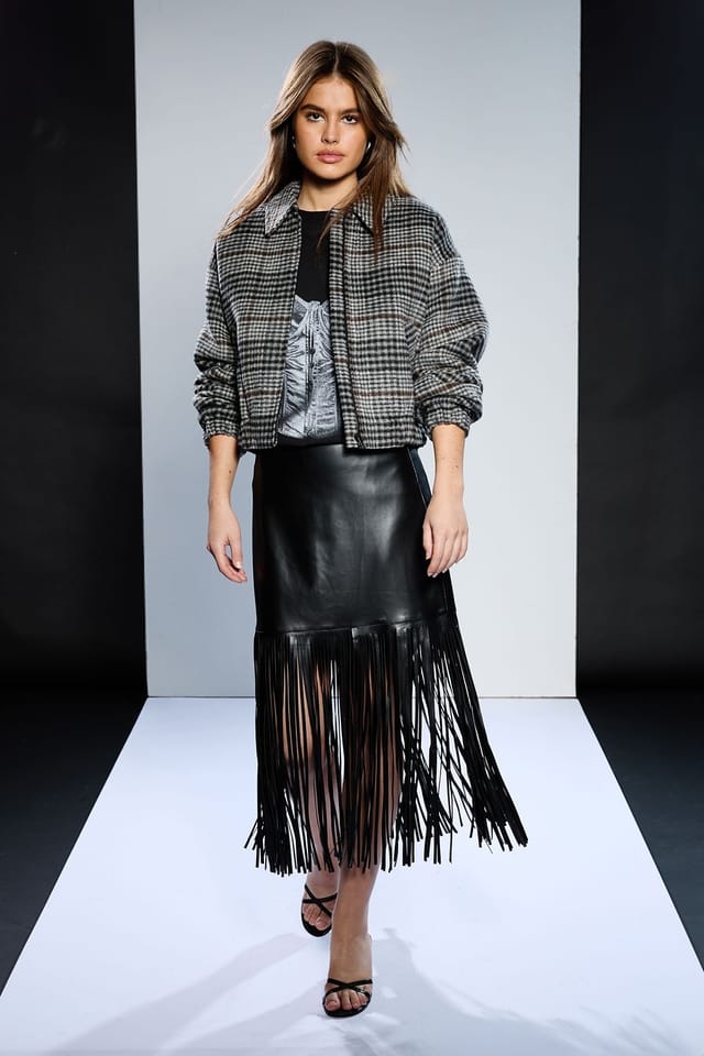 RUNWAY 1.8.1.8 RUNWAY 1.8.1.8 Women's Check Bomber Jacket in Grey - 2