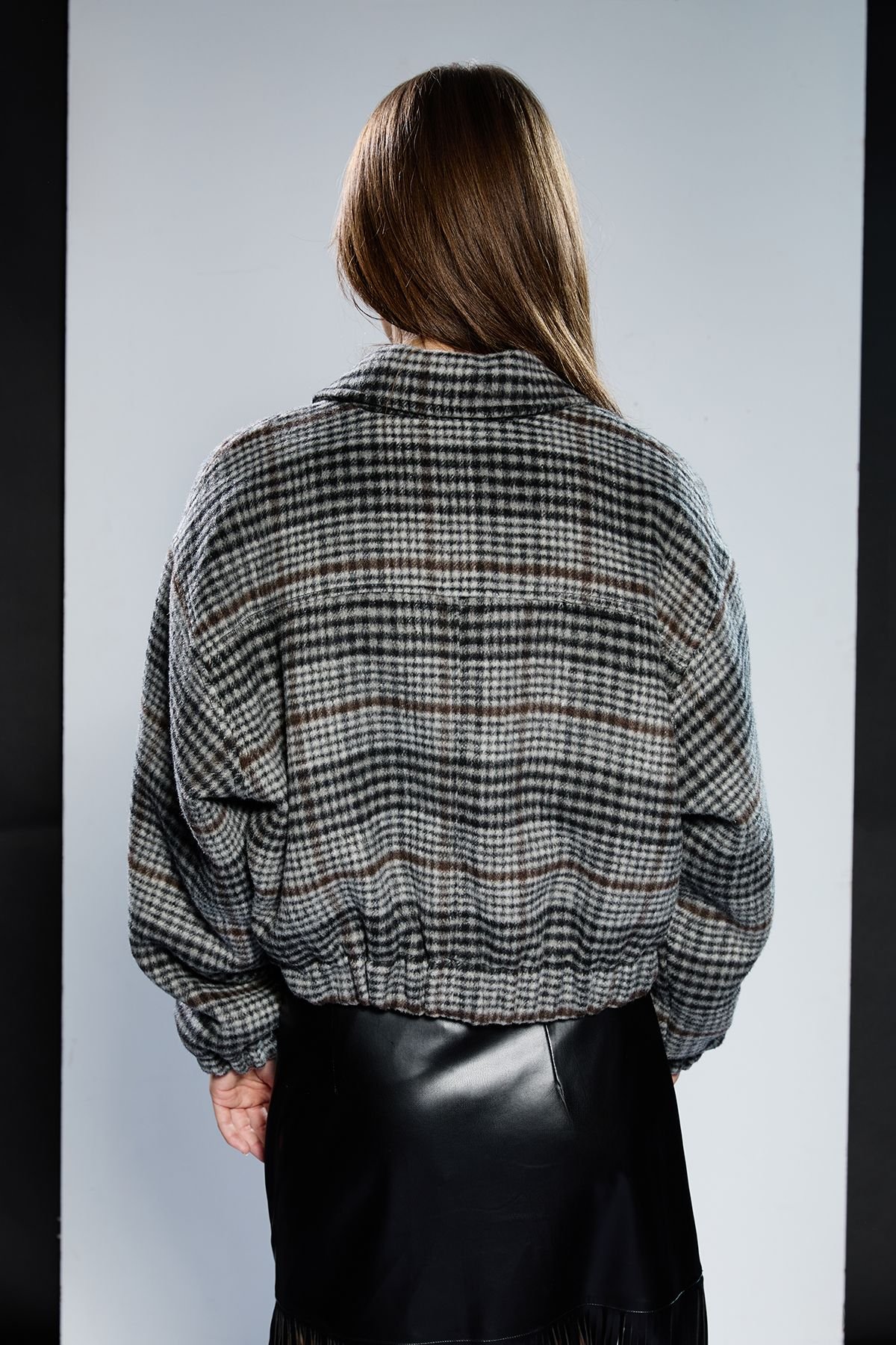 RUNWAY 1.8.1.8 RUNWAY 1.8.1.8 Women's Check Bomber Jacket in Grey - 3