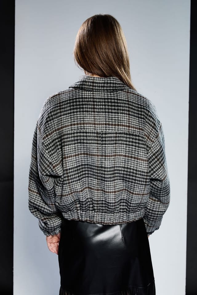 RUNWAY 1.8.1.8 RUNWAY 1.8.1.8 Women's Check Bomber Jacket in Grey - 3