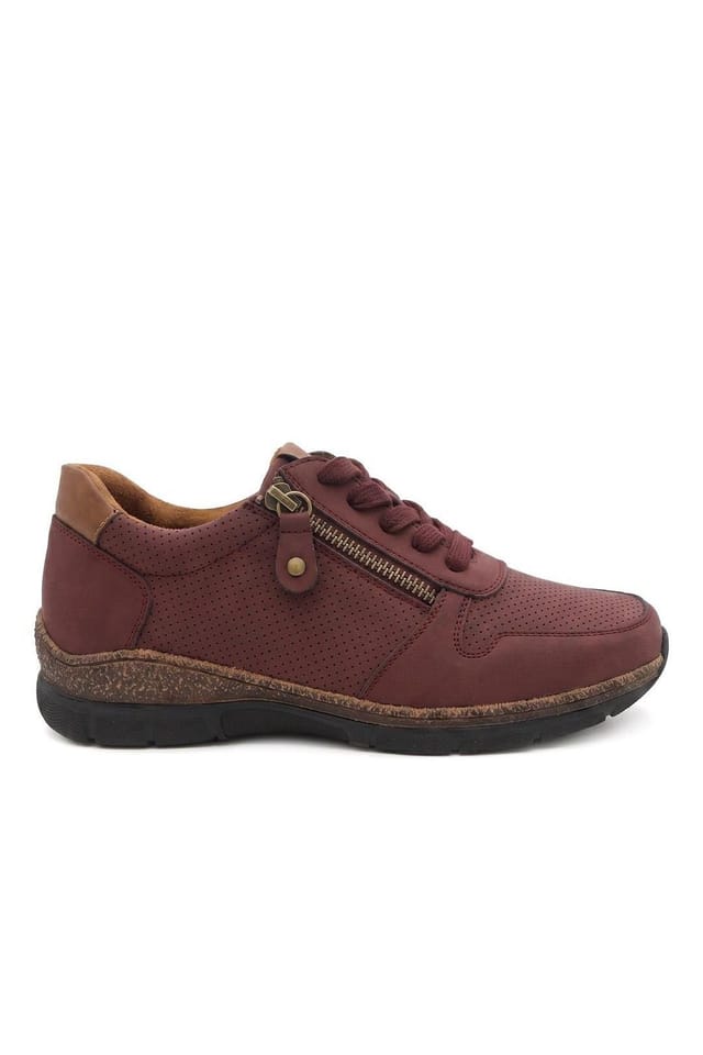 Pavers Pavers Women's Wide Fit Casual Zip & Lace Shoes in Burgundy - 2