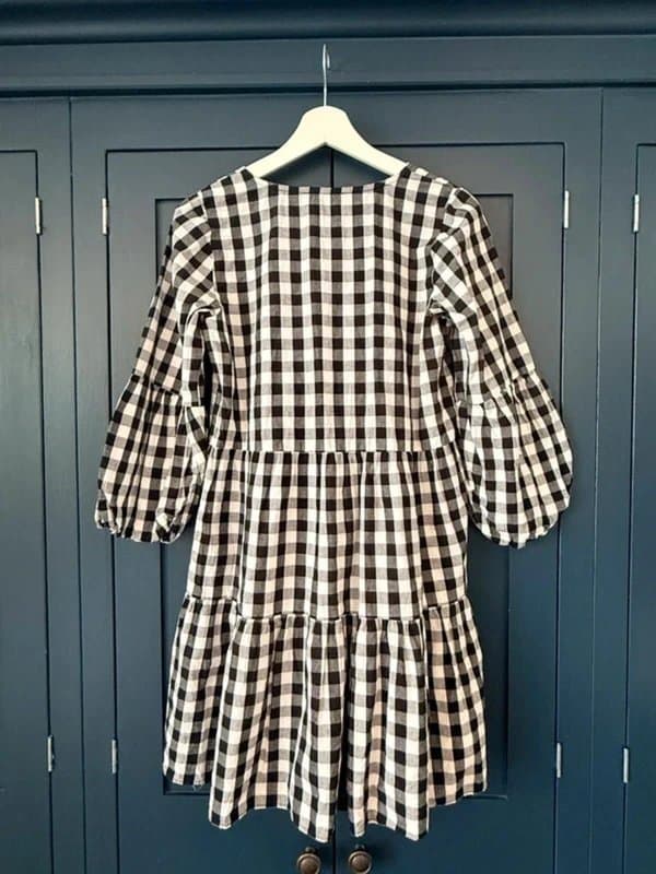 In The Style Black White Gingham Smock Dress Puff Sleeve Size 6 VGC