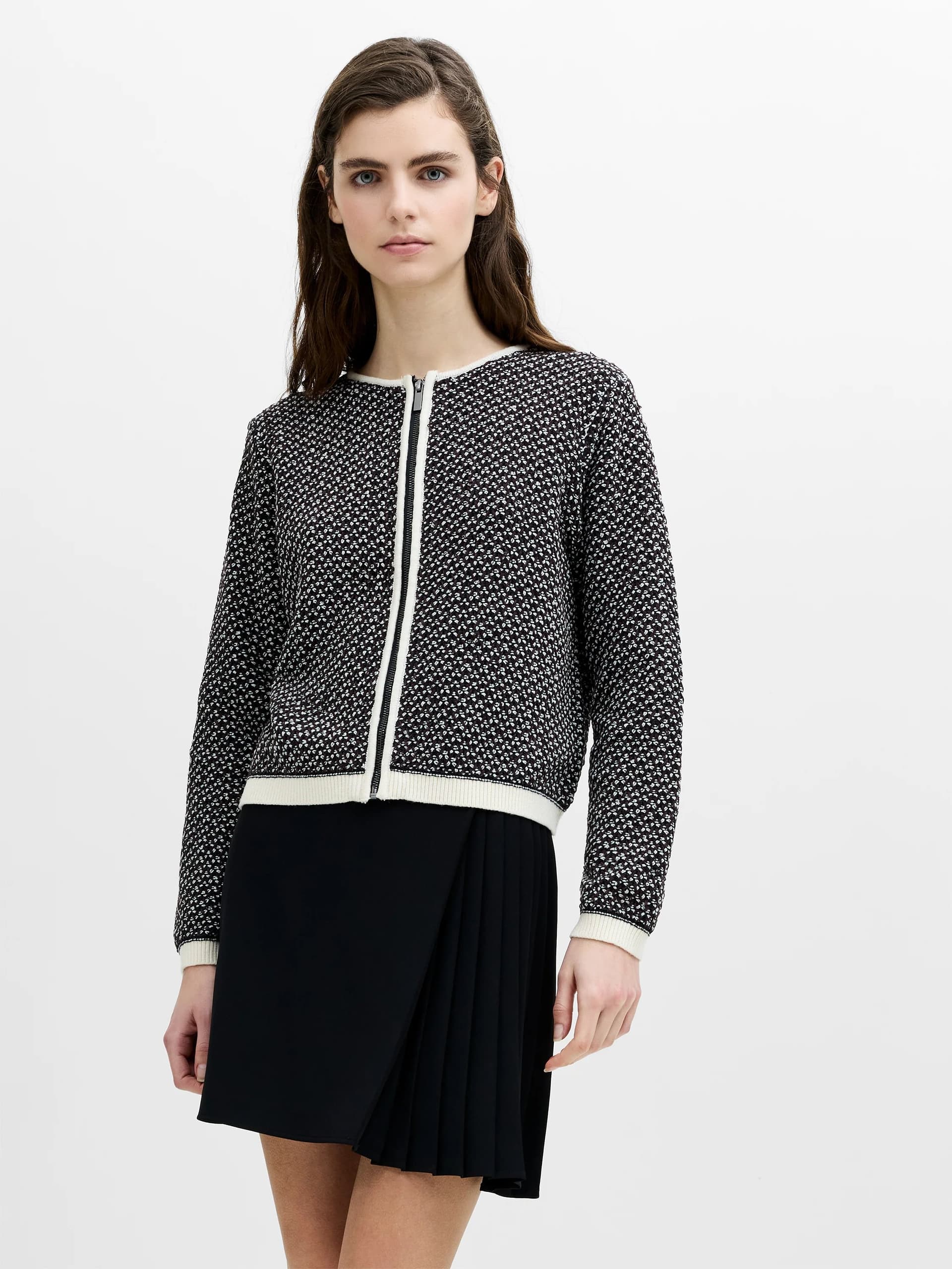 French Connection Noah Navy Soft Touch Zip Through Cardigan Navy/ Porcelain Cream Multicolour