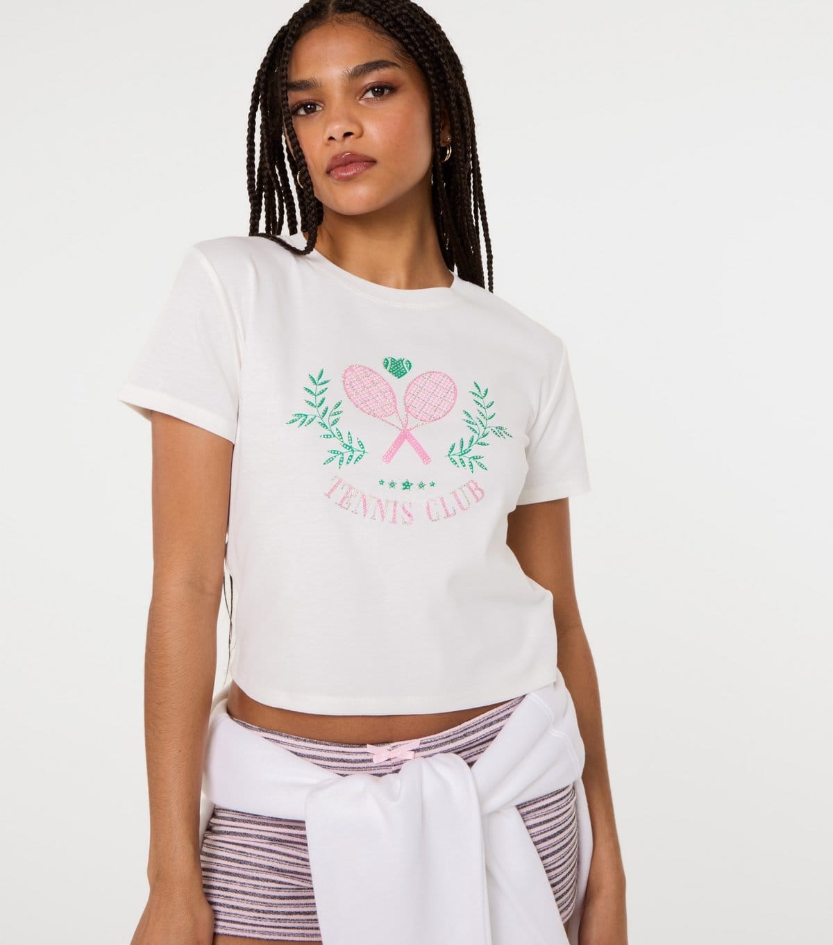 Pink Vanilla Women's White Tennis Club T-Shirt Pink Vanilla New Look - 1