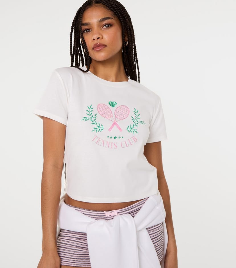 Pink Vanilla Women's White Tennis Club T-Shirt Pink Vanilla New Look - 1