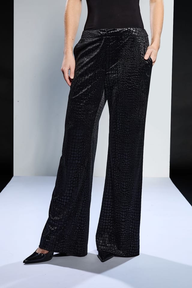 RUNWAY 1.8.1.8 RUNWAY 1.8.1.8 Women's Croc Jacquard Velvet Trouser in Black - 2