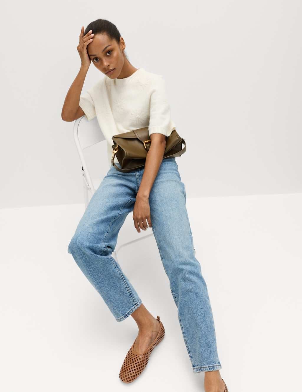 Marks & Spencer M&S Mom High Waisted Ankle Grazer Jeans Light Indigo
