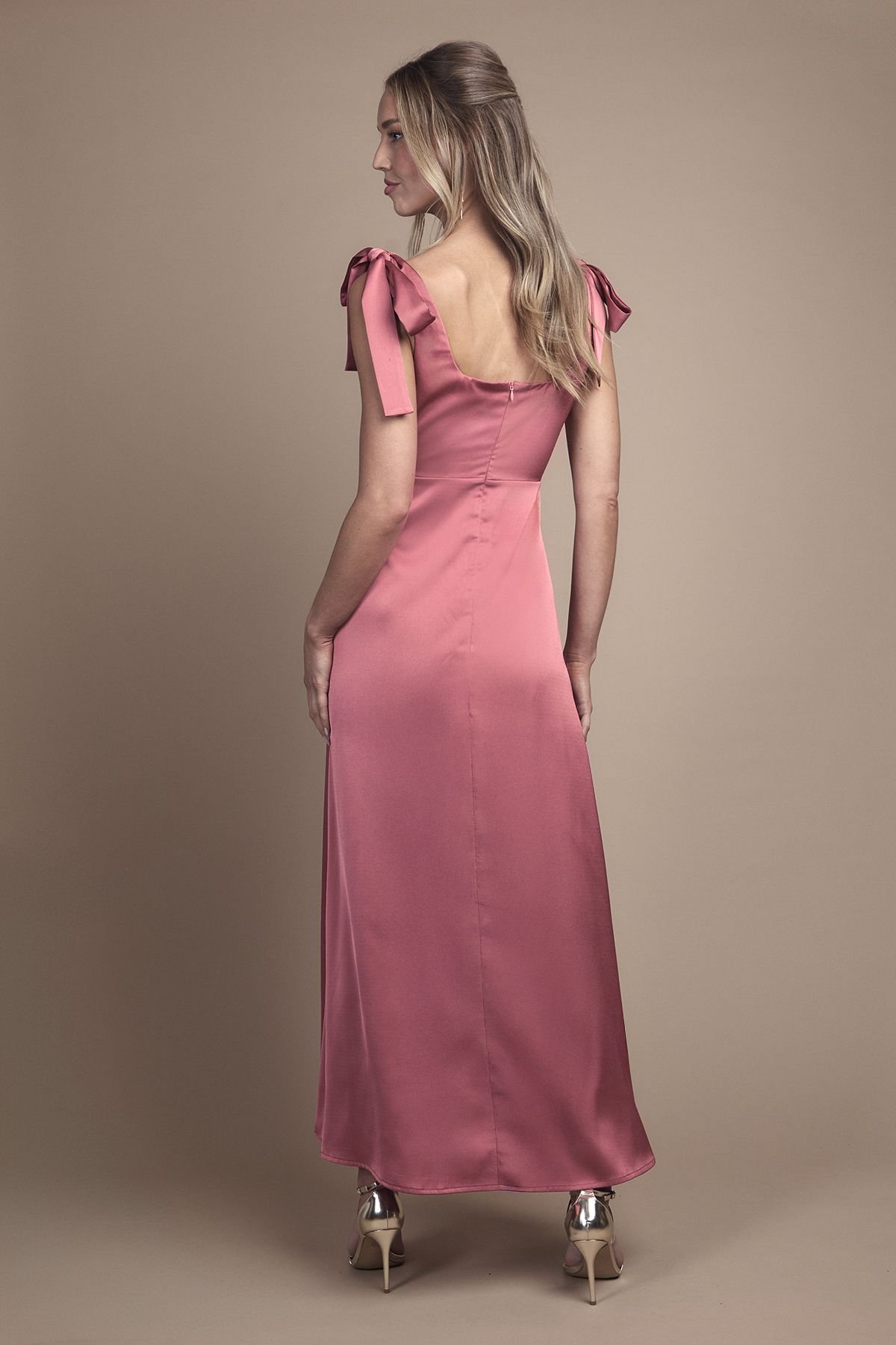 Oasis Oasis Women's Satin Tie Shoulder Midi Bridesmaid Dress in Terracotta - 3