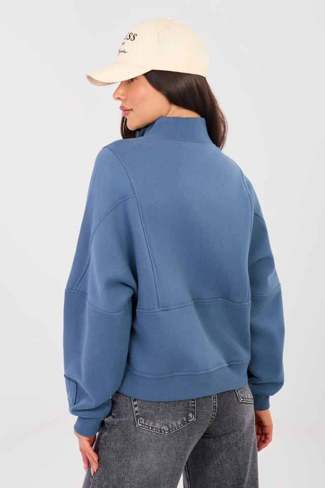 Love Lace Love Lace Women's Cotton Blend Half Zip Stand Collar Sweatshirt Style 224332 in Blue - 3