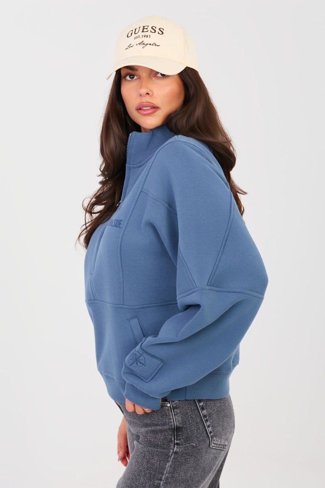 Love Lace Love Lace Women's Cotton Blend Half Zip Stand Collar Sweatshirt Style 224332 in Blue - 4
