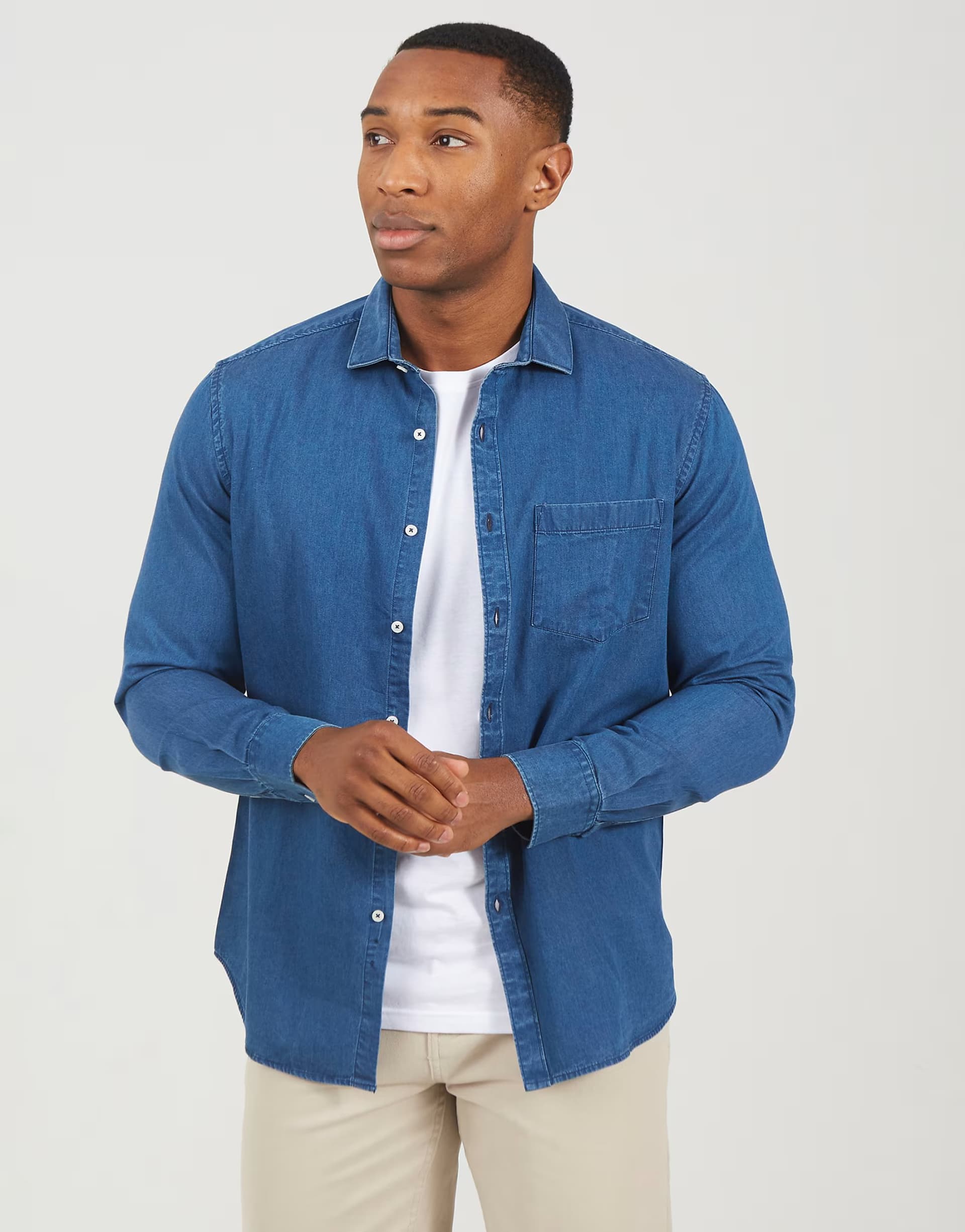 ASOS Brave Soul Long sleeve denim shirt in light blue