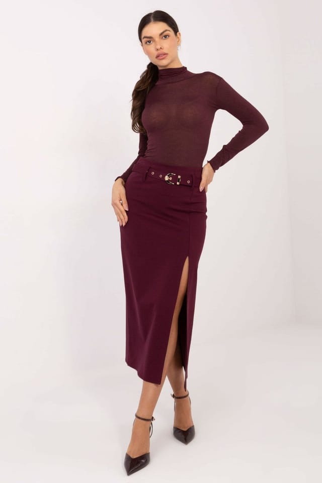 Love Lace Love Lace Women's Elegant Fitted Long Sleeve Turtleneck Blouse in Burgundy - 2