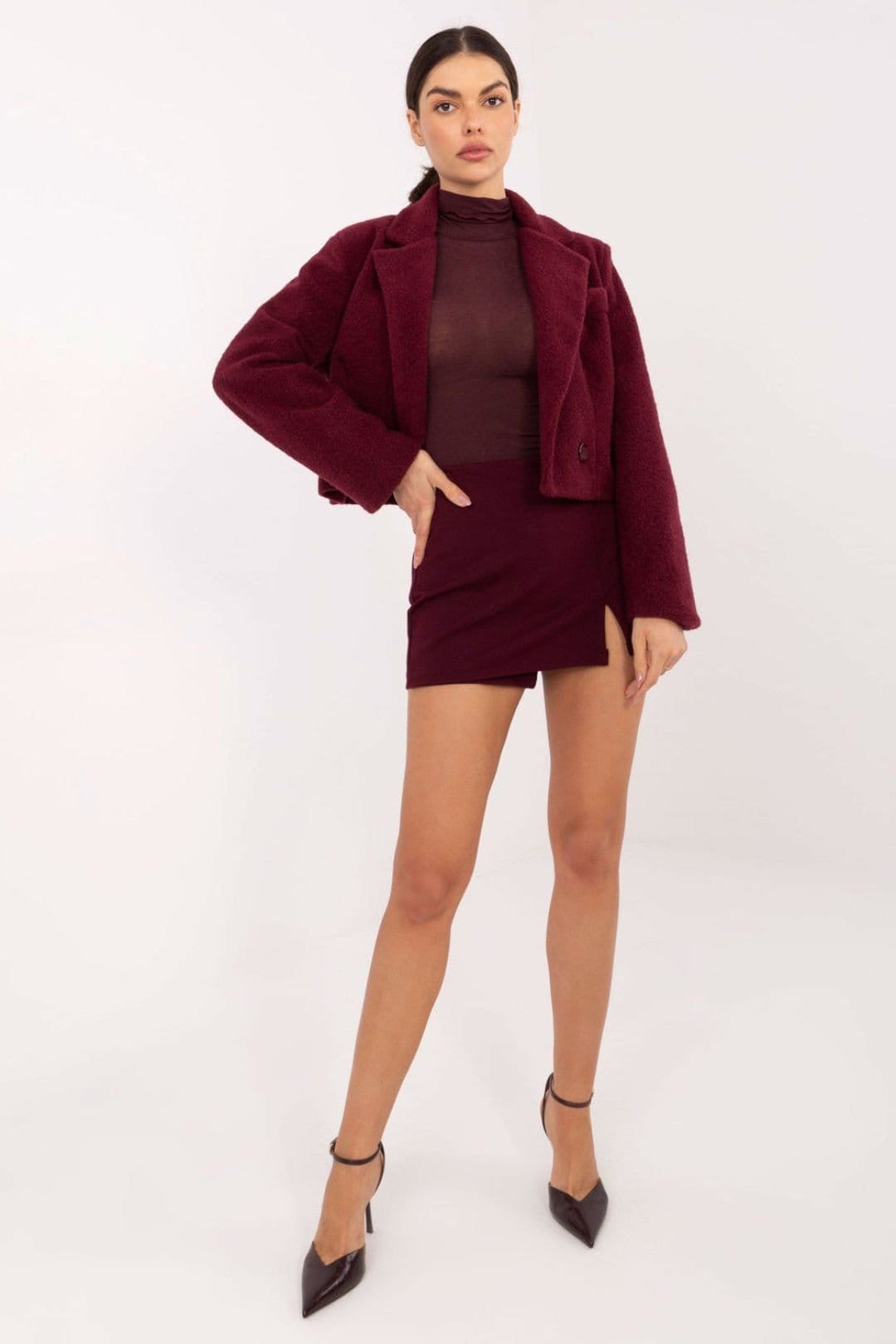 Love Lace Love Lace Women's Elegant Fitted Long Sleeve Turtleneck Blouse in Burgundy - 4