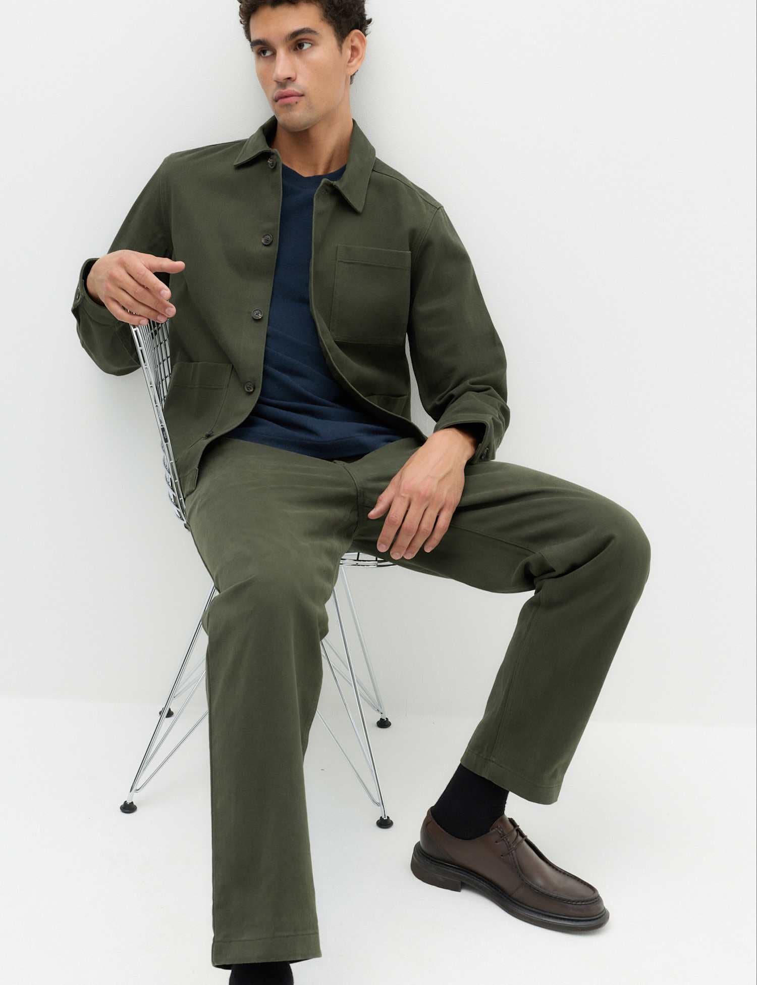 Marks & Spencer M&S Tapered Fit Elasticated Waist Trousers Dark Khaki